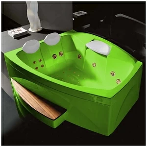 Ванна GRUPPO TREESSE Matrix Slim V763N-SZ большая с подголовником глубокая с гидромассажем и аэромассажем салатовая с золотой фурнитурой