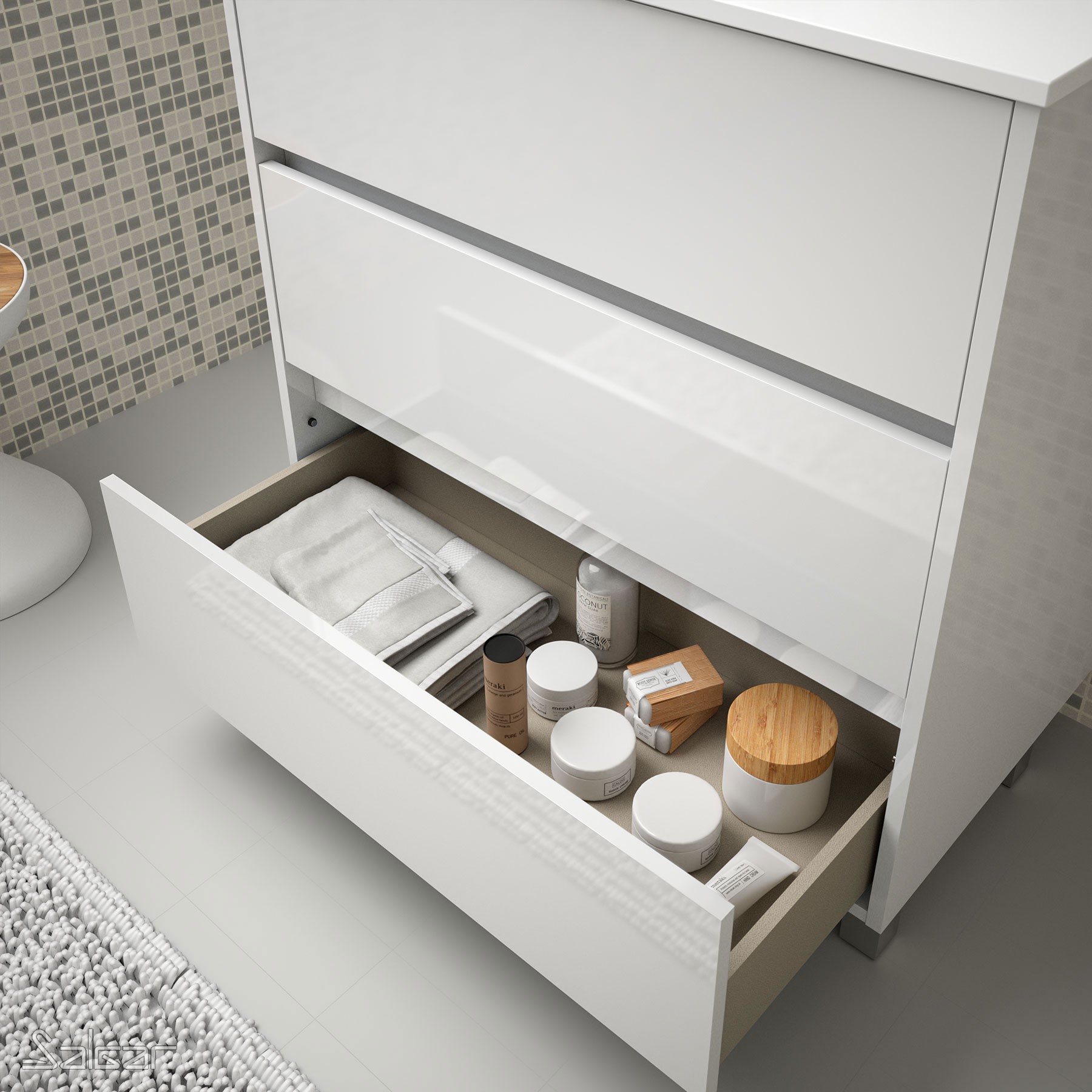 85113 SALGAR Мебель для умывальника ARENYS 800 WHITE GLOSS LACQUERED + Раковина Глянцевый белый - Вид №1