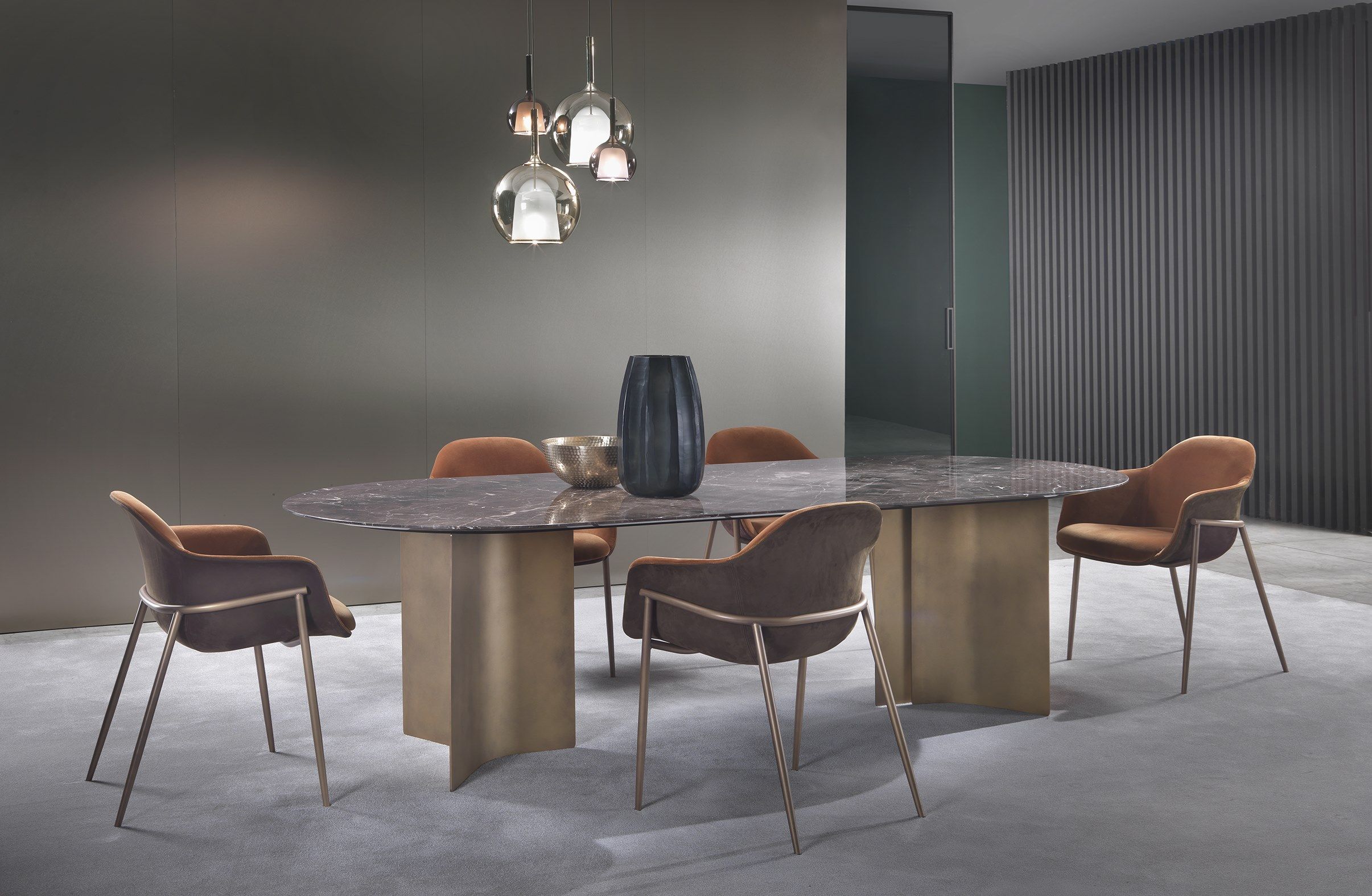 Овальный стол с мраморным верхом и изогнутым металлическим основанием Marelli Wave ARCH-00138111 - Вид №18