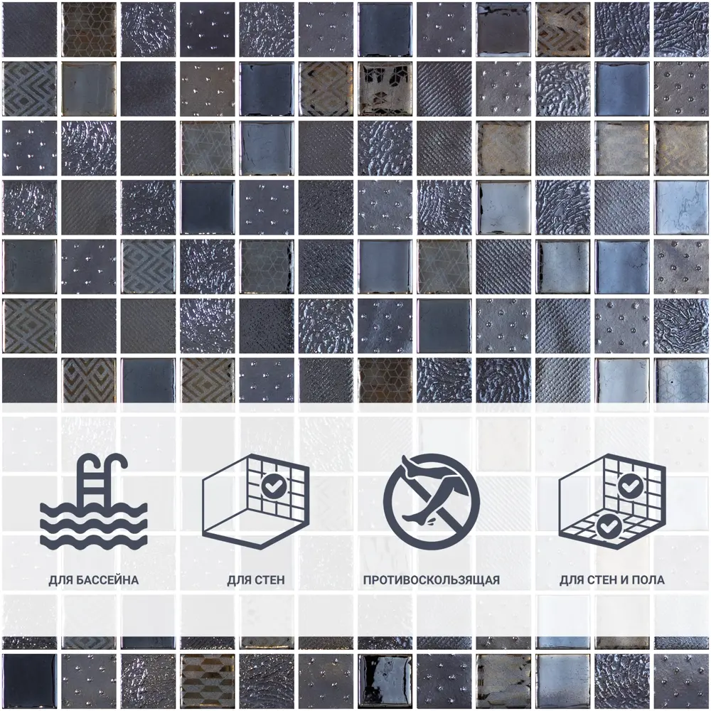 Мозаика Steel Black стекломасса 31.1x4.9 см цвет черный Santreyd Мозаика Onix STLM-2064841 - Вид №1