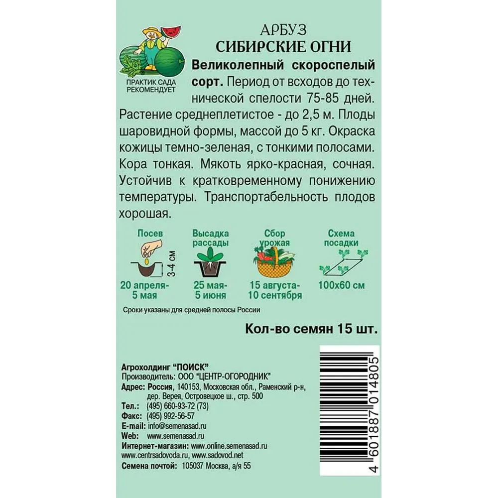 Семена арбуза «Сибирские огни» от ПОИСК — ранний урожайный сорт 83123480 STLM-0966384 - Вид №1