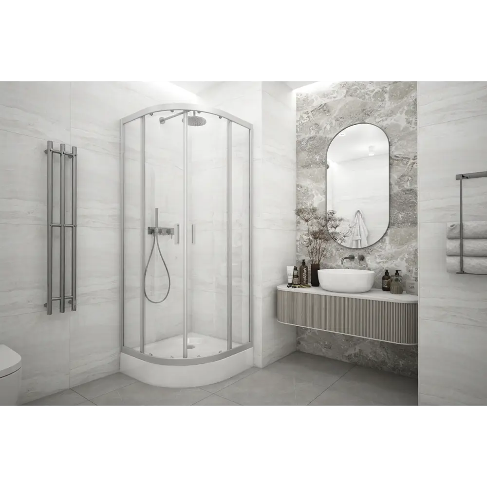 Душевая ширма Метакам Apart 1/4 круга 90x90x185см цвет профиля хром раздвижная стекло 4мм прозрачное 89361548 STLM-2094095  - Вид №14
