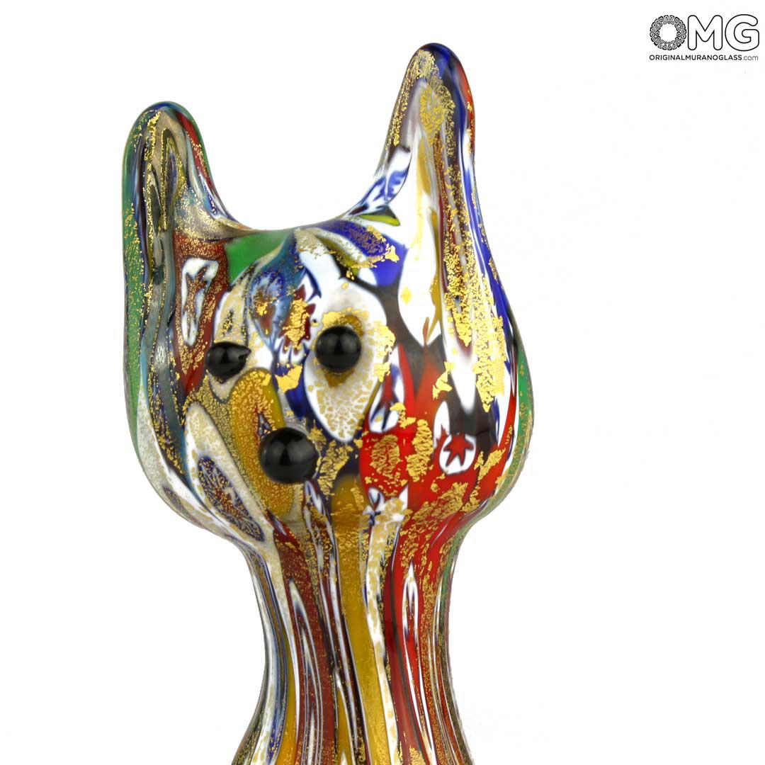 1419 ORIGINALMURANOGLASS Фигурка кота Миллефиори Муррины золото - Gatto Millefiori Oro - муранское стекло 4 см  - Вид №1
