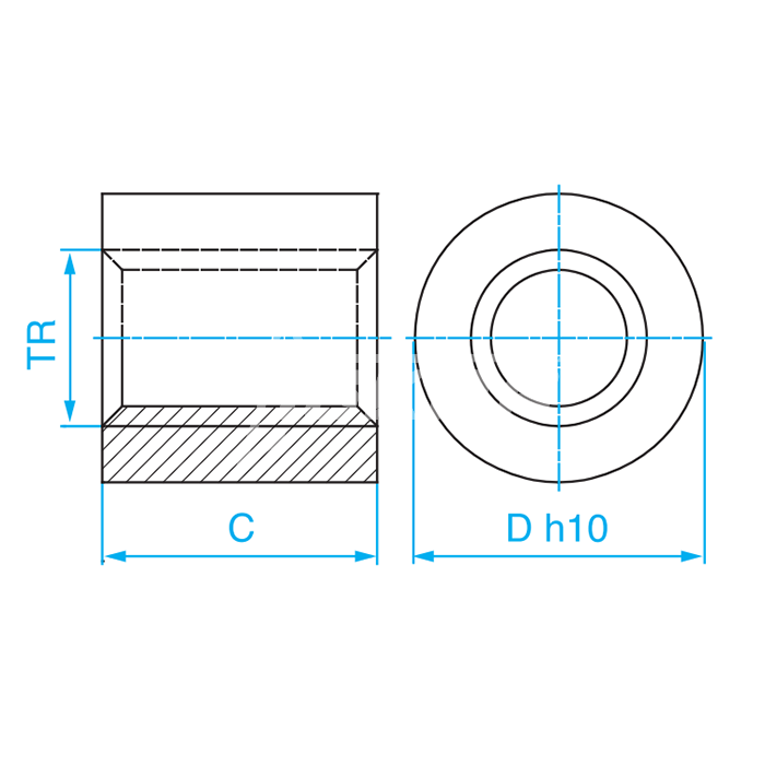 IS467 Гайка трапецеидальная (бронза) d=10 мм, шаг резьбы 2 мм (прав. резьба), LRM 10-2-D ISKRA  - Вид №2