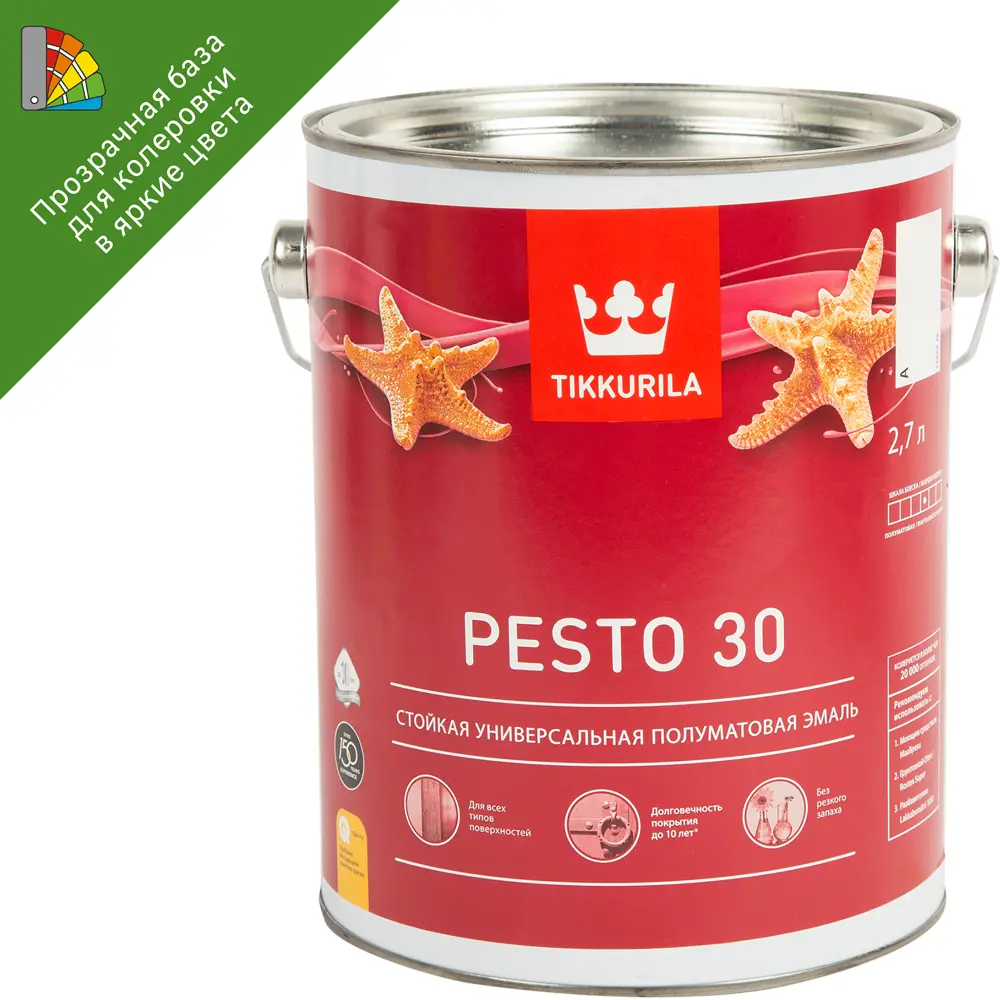 Эмаль Tikkurila Pesto полуматовая прозрачная база С для колеровки 2.7л 11690836 STLM-0001413