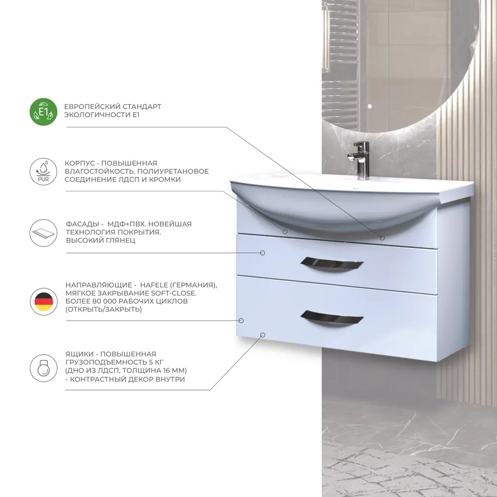 Тумба под раковину Vigo Moss подвесная 85 см, цвет белый STLM-2039098 - Вид №3