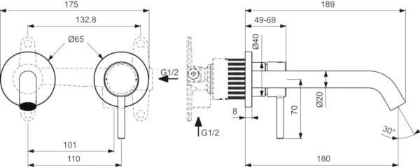 Настенный смеситель для раковины с 2 отверстиями Ideal Standard Ceraline Nuovo ARCH-00080453 - Вид №1