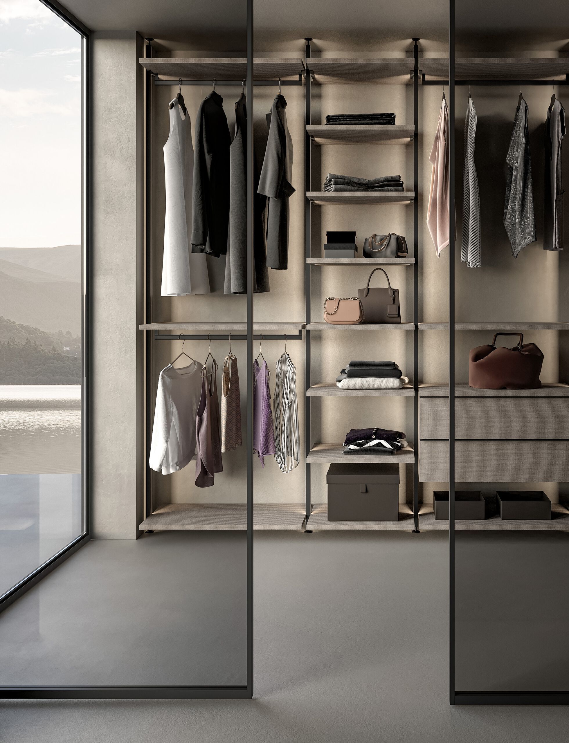 Модульная металлическая и деревянная гардеробная со встроенным освещением Adok ателье ARCH-00037993 - Вид №3