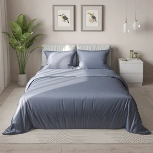 Комплект постельного белья НТК двуспальный из полисатина глубокого синего цвета 89404952