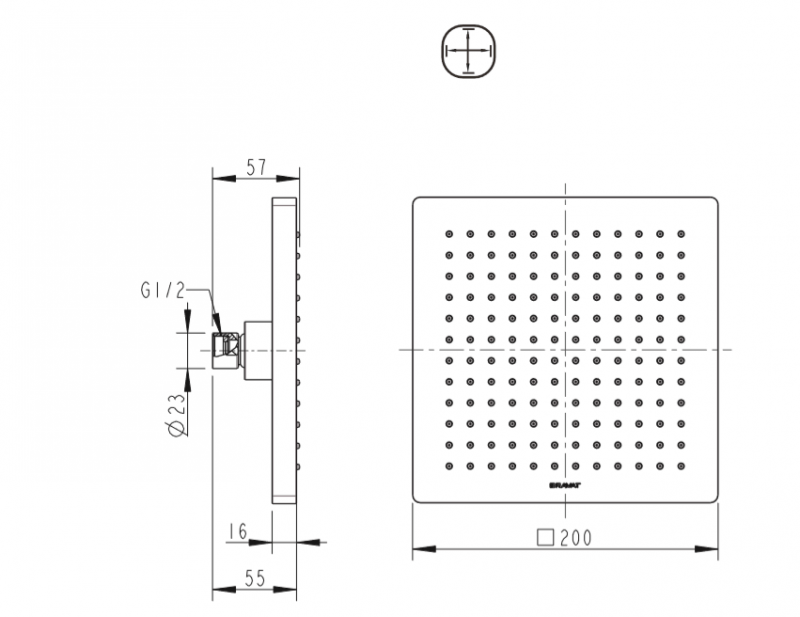 Верхний душ, квадратный  P7078C-RUS bravat  - Вид №1