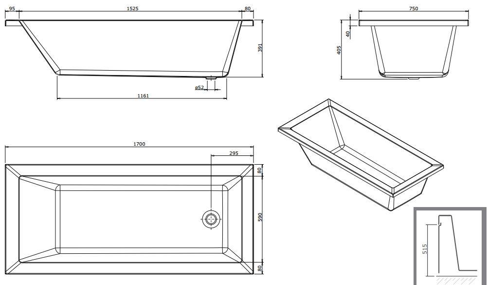 Ванна акриловая Sanindusa Vertice 170х75 8059000000 - Вид №1