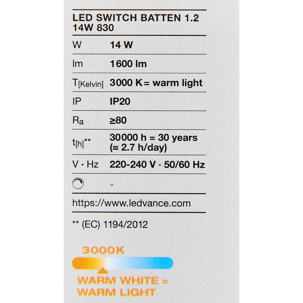 Светильник линейный светодиодный Ledvance LED Switch Batten 1173 мм 14 Вт, теплый белый свет STLM-2204886 - Вид №5
