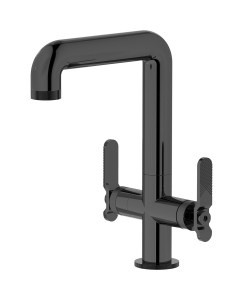 Смеситель для раковины на 1 отверстие с 2 ручками в комплекте с донным клапаном. WE ARE IB b2205cf Black Chrome Bold