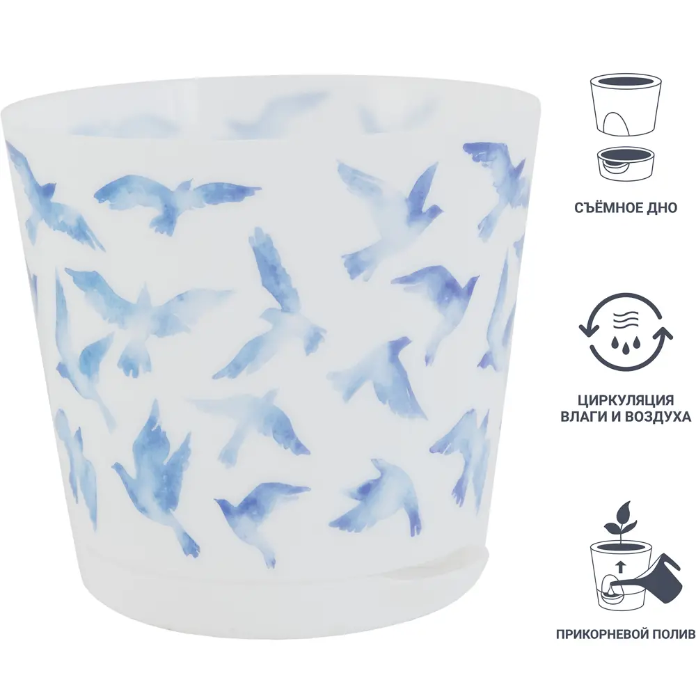 Горшок цветочный Ingreen Easy Grow ø16 h14.6 см v2 л пластик белый/синий Фиджи декор STLM-2154159 - Вид №2