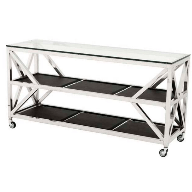 Консоль на колесиках металлическая серебро с черными полками Prado от Eichholtz EICHHOLTZ EICHHOLTZ 060990 Хром;черный  - Вид №1