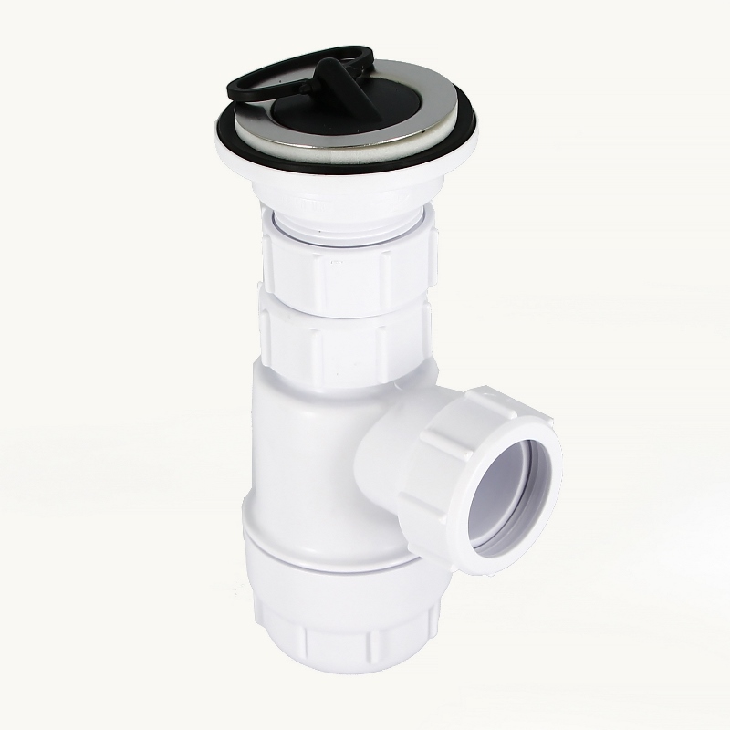 Сифон McAlpine бутылочный 1 1/4""x32 мм с выпуском 60 мм нерж. решетка пробкой выход компресс. D=32 мм MRW2L