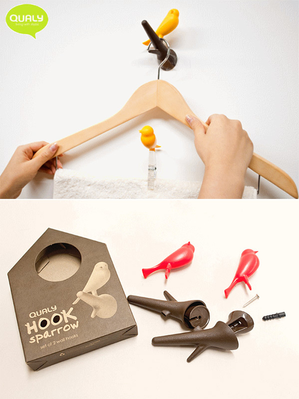 QL10067-WH-BK Вешалки настенные sparrow 2 шт. белые-черные Qualy  - Вид №2