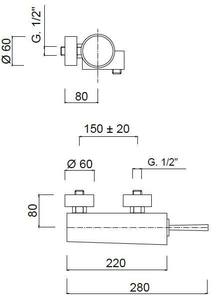 Rubinetteria Giulini Металлический смеситель для душа с одной ручкой в ​​современном стиле на 2 отверстия Quack F9108 - Вид №1