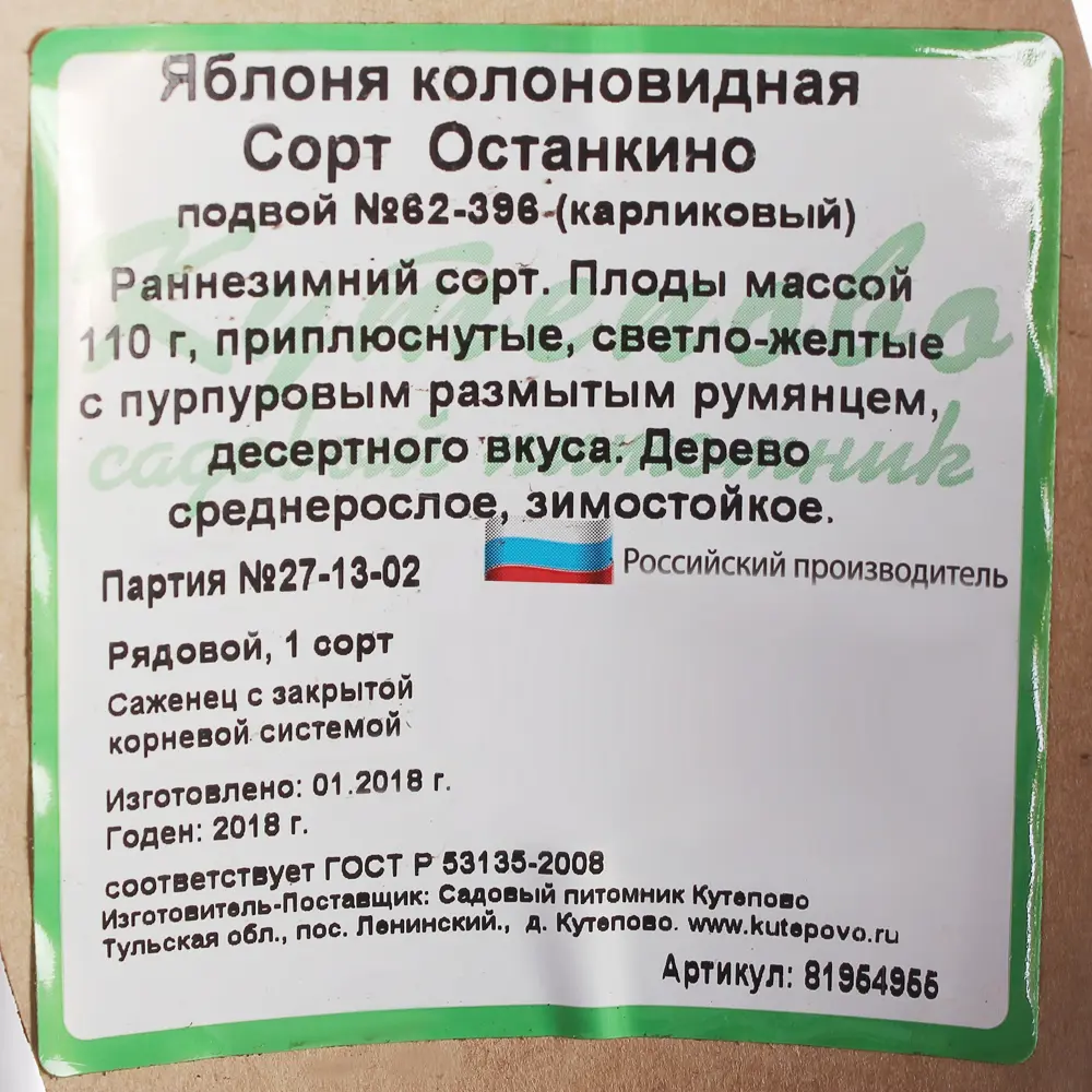 Яблоня колонновидная С4 «Луч» h100 81954954 STLM-2152731 Santreyd  - Вид №1