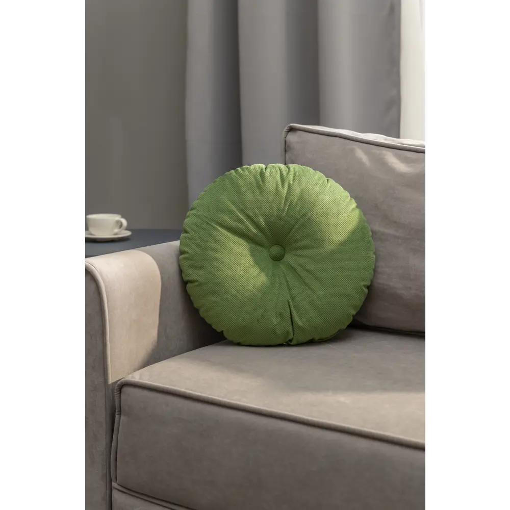 Подушка с пуговицей Грид ø37 см цвет зеленый LINEN WAY STLM-2178274 - Вид №3