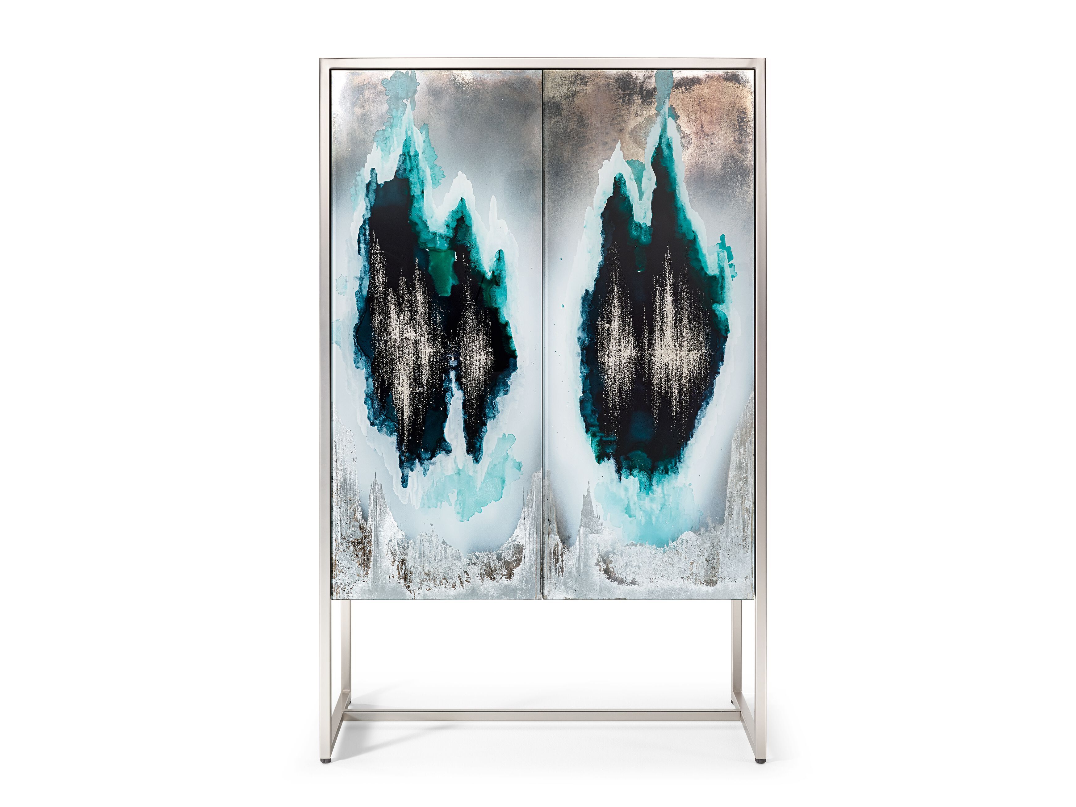 Шкаф из ели со стеклянными распашными дверцами и встроенным освещением ARTE VENEZIANA итальянские пейзажи ARCH-00143108