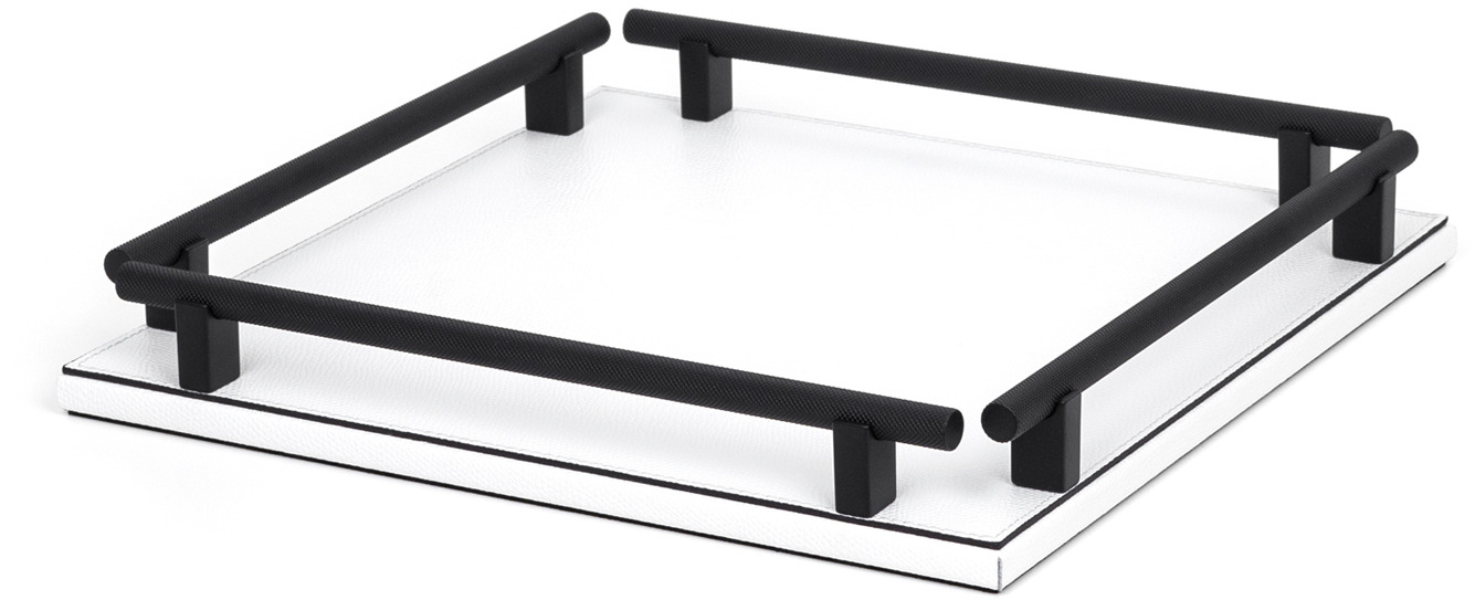 Квадратный поднос Robert - 53,5X53,5 см / металл-финиш_сатин-латунь / плетеная кожа_кремовый