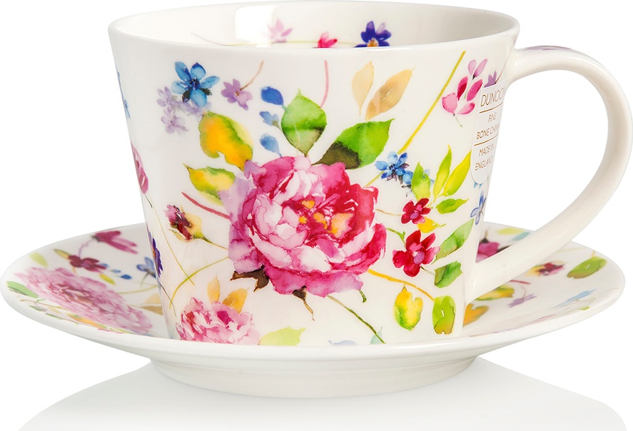 10607722 Dunoon Чашка чайная с блюдцем Dunoon "Садовая роза.Айлей" 350мл Фарфор костяной 