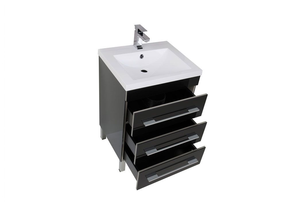 Тумба с раковиной Aquanet Верона NEW 58 черный (напольная 3 ящика) 0017847500204117 - Вид №1