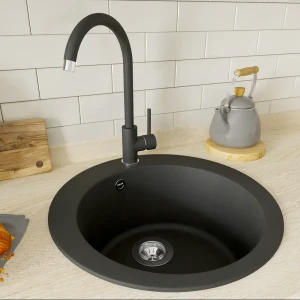 Кухонная мойка GRANFEST Quarz GF-Z-08 чёрная круглая 85226449