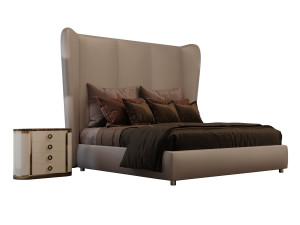 Деревянная двуспальная кровать с мягким изголовьем