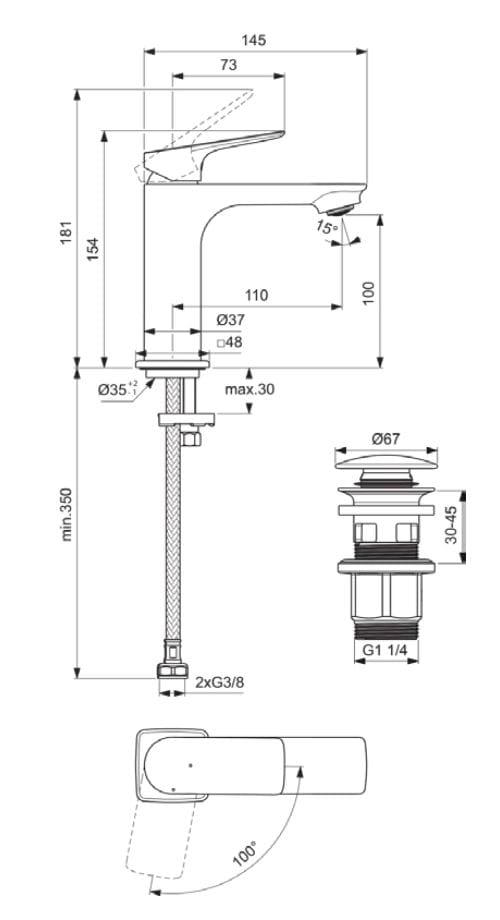 Смеситель для раковины с автоматическим сливом Ideal Standard Ceralife C ARCH-00134941 - Вид №2