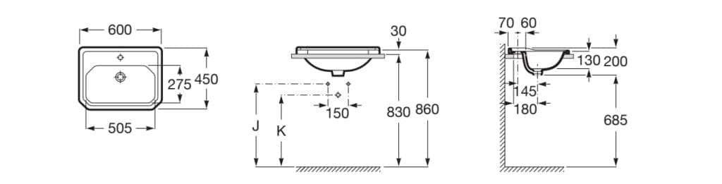 Фарфоровая прямоугольная раковина Roca Carmen ARCH-00039864 - Вид №2
