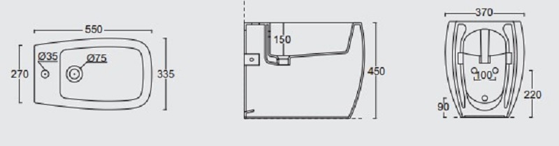 33110101.01 Биде напольный 550х335х450 мм Alice Ceramica Nur Белый глянцевый - Вид №9
