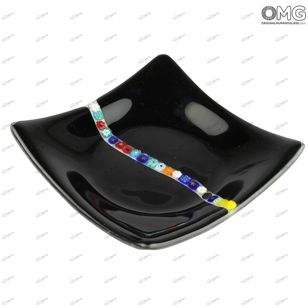 556 ORIGINALMURANOGLASS Квадратное черное блюдце Муррина - муранское стекло OMG 8 см 
