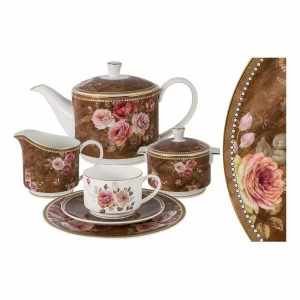 Сервиз чайный фарфоровый коричневый на 6 персон, 21 предмет "Английская роза" ANNA LAFARG EMILY АНГЛИЙСКАЯ РОЗА 00-3946956 Коричневый