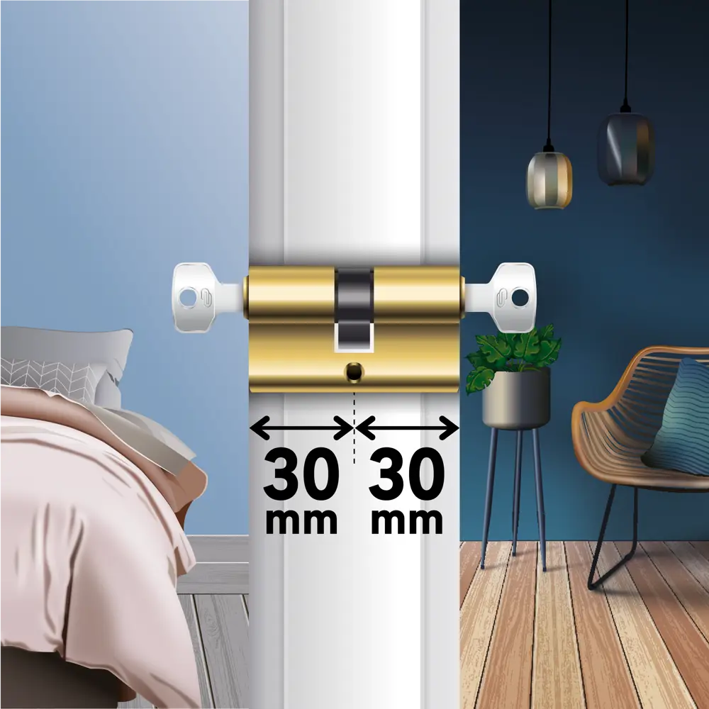 Цилиндр Standers TTAL1-3030GD, 30x30 мм, ключ/ключ, цвет латунь STLM-2143673 - Вид №3