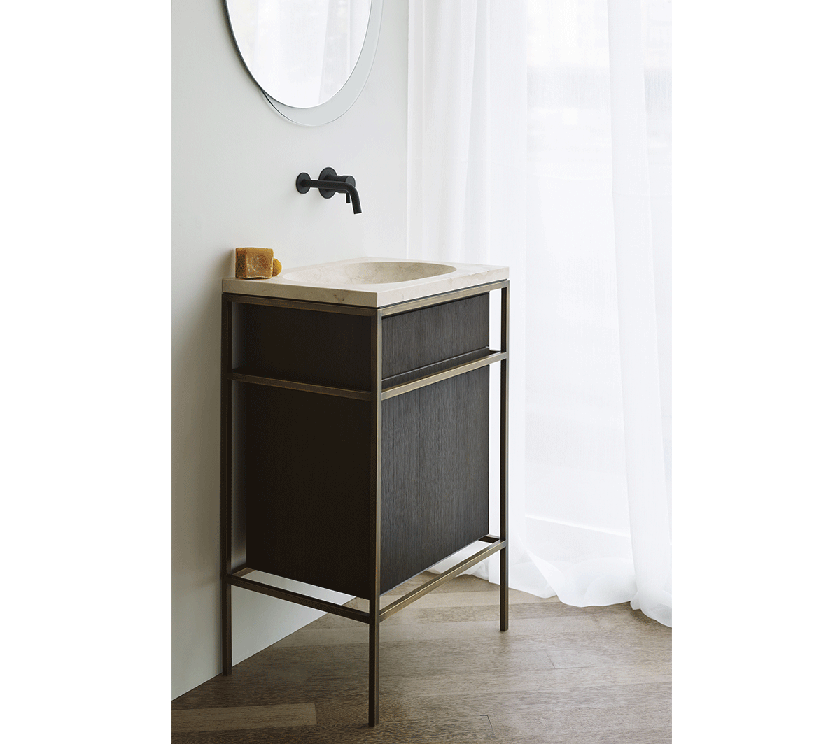 Ex.T Frame Мебель для умывальника из латуни с дубовым шкафом composizione gl1bronzo 1 - Вид №3