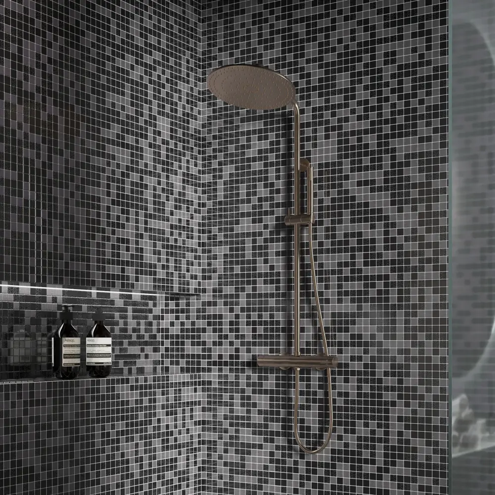 Мозаика ARTENS Swam: серо-черная стеклянная композиция 32.7×32.7 см 18731805 STLM-0012263