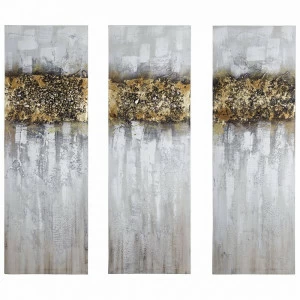 Триптих в пастельных тонах с натуральными камнями 30х90 см серо-золотой Tomas Stern TOMAS STERN  00-3872599 Золото;серый;разноцветный