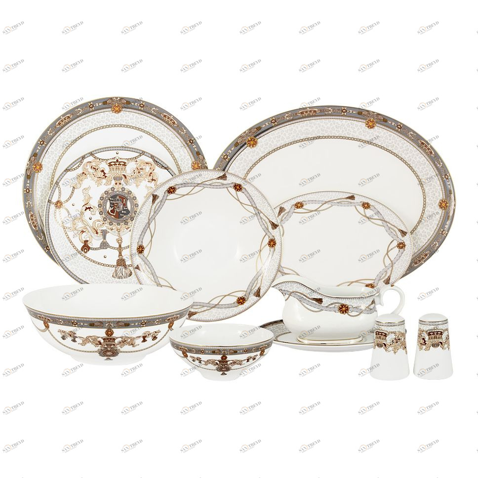 Сервиз обеденный фарфоровый белый с серым на 6 персон, 27 предметов "Принц Эдвард" ANNA LAFARG EMILY ПРИНЦ ЭДВАРД 00-3946661 Белый;серый 