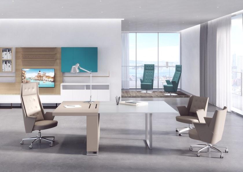 ESTEL GROUP Рабочий стол из стекла и кожи с системой прокладки кабелей Deck sun-id-1449973 - Вид №5