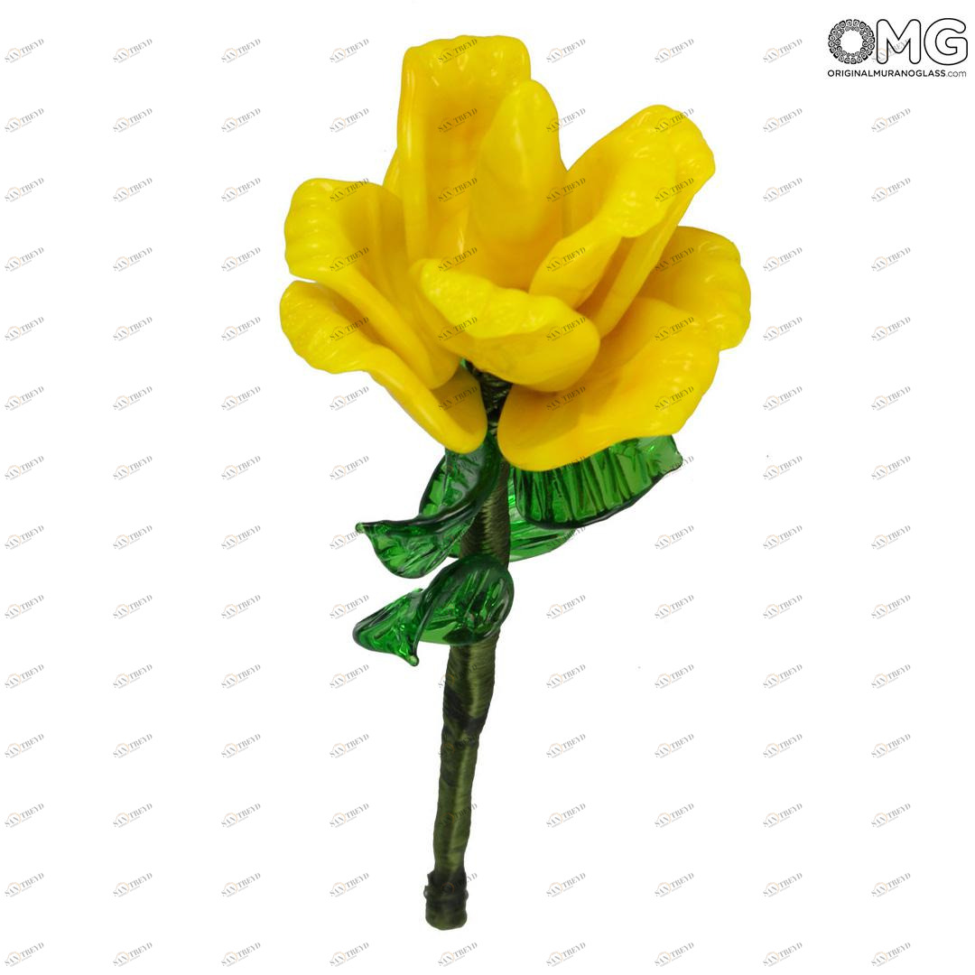 4273 ORIGINALMURANOGLASS Декоративная жёлтая роза - муранское стекло OMG 15 см 