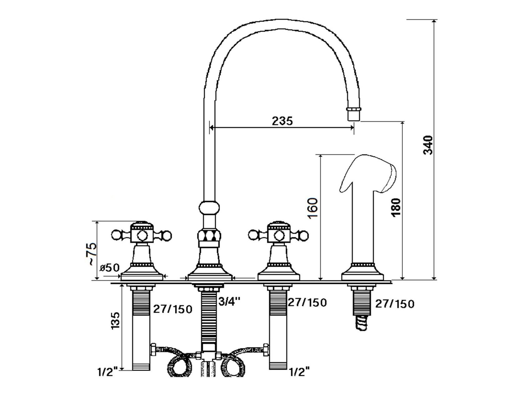 Смеситель для кухни с ручным душем rvb 1920-1921 ARCH-00022936 - Вид №1