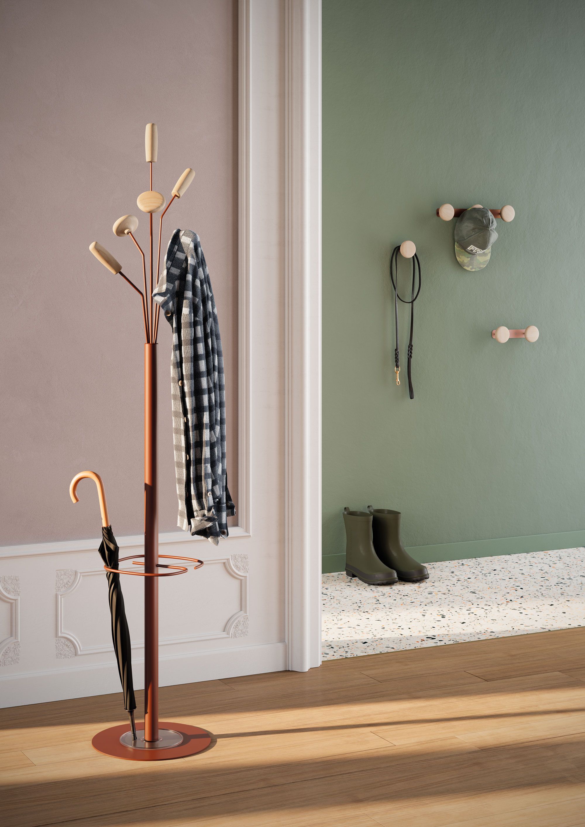 Стальная и деревянная напольная вешалка Manade Lotus, Piléa, Roseau ARCH-00123527 - Вид №1