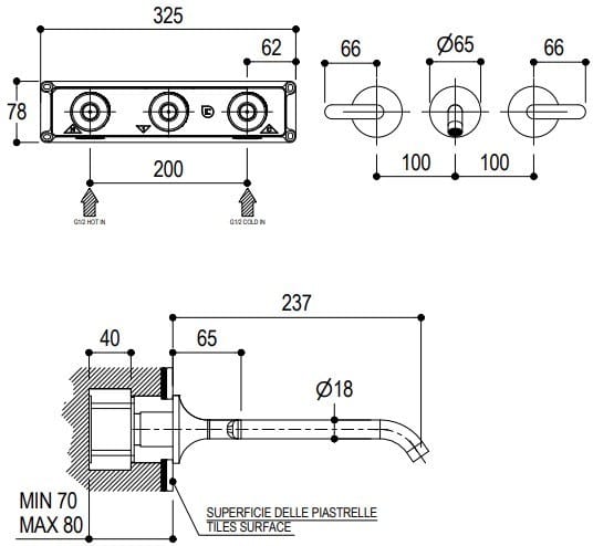 Настенный смеситель для раковины с 3 отверстиями Ritmonio Diametro35 Elegance ARCH-00147018 - Вид №3