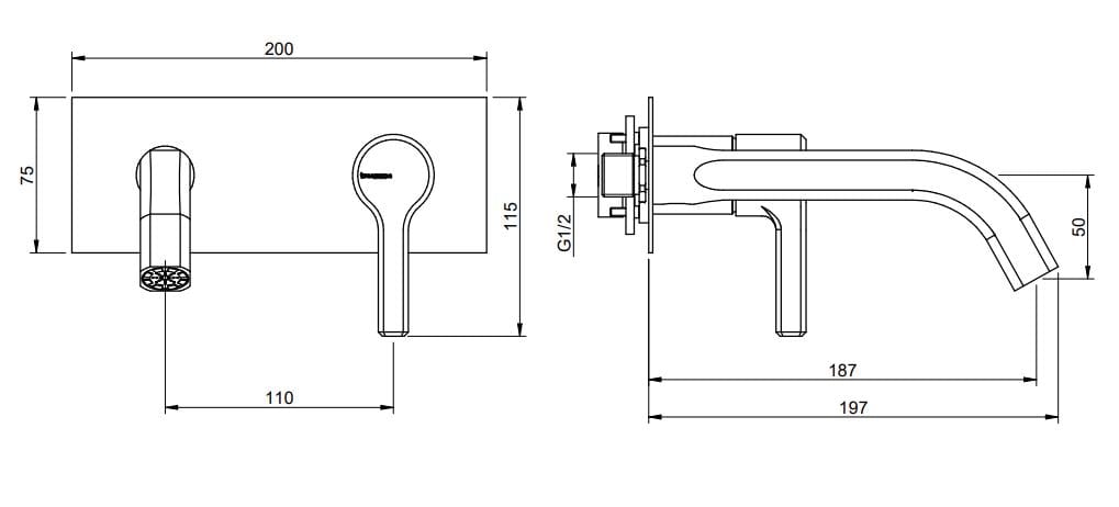 Латунный настенный смеситель для раковины с 2 отверстиями Rubinetterie Treemme Aurelia ARCH-00072164 - Вид №1