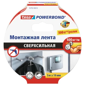 Лента клейкая двусторонняя ультра-сильная Tesa Powerbond 19 мм x 5 м цвет белый 82382256 STLM-2053749