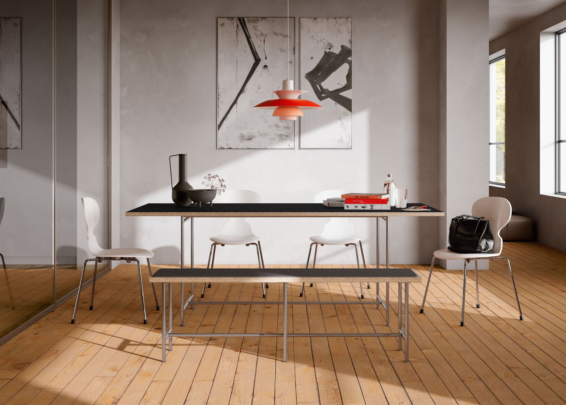 KATI-E1-200x90-MS Стол Карлсруэ - обеденный стол - черный - 200 х 90 х 75 см. PHOS  - Вид №1