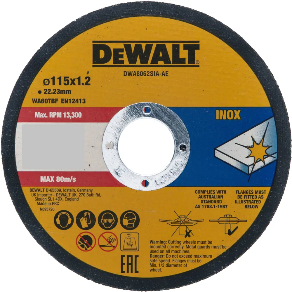 Диск отрезной по нержавеющей стали тип 41 Dewalt 115x22.2x1.2 мм STLM-2124008