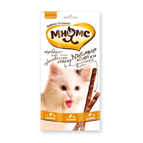 ПР0019734 Лакомство для кошек Pro Pet Лакомые палочки с цыпленком и уткой 13,5см 5г*3шт МНЯМС 